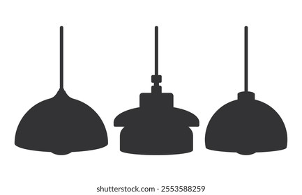 Various Hanging Lamp Silhouettes. Hanging Lamp Decoration Silhouettes. Black Lamp Icon.