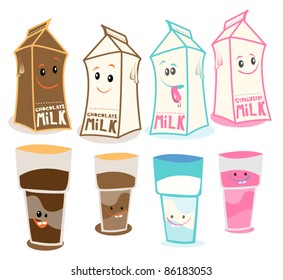 various happy flavored milk carton characters for kids