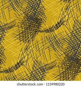 Various Hatches. Seamless Pattern with chaotic Hand Drawn Lines. Retro Background for Textile, Paper, Print. Vertical, Horizontal and Diagonal Strokes. Grunge Vector Texture