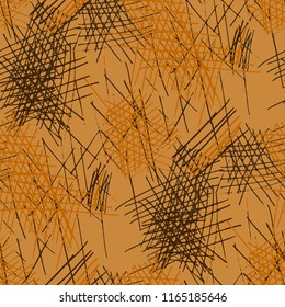 Various Hatches. Seamless Pattern with chaotic Hand Drawn Lines. Trendy Background for Textile, Paper, Print. Vertical, Horizontal and Diagonal Strokes. Grunge Vector Texture