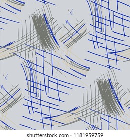 Various Hatches. Seamless Pattern with chaotic Hand Drawn Lines. Retro Background for Curtain, Dress, Tablecloth. Vertical, Horizontal and Diagonal Strokes. Grunge Vector Texture