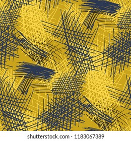 Various Hatches. Seamless Pattern with chaotic Hand Drawn Lines. Modern Background for Calico, Paper, Print. Vertical, Horizontal and Diagonal Strokes. Grunge Vector Texture
