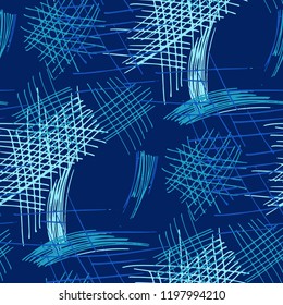 Various Hatches. Seamless Pattern with chaotic Hand Drawn Lines. Vintage Background for Curtain, Shirt, Tablecloth. Vertical, Horizontal and Diagonal Strokes. Grunge Vector Texture