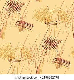 Various Hatches. Seamless Pattern with chaotic Hand Drawn Lines. Modern Background for Cloth, Dress, Linen. Vertical, Horizontal and Diagonal Strokes. Grunge Vector Texture