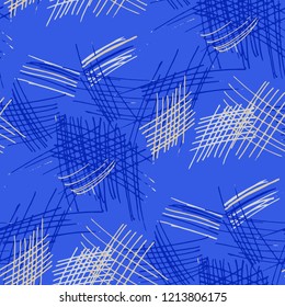 Various Hatches. Seamless Pattern with chaotic Hand Drawn Lines. Vintage Background for Chintz, Wallpaper, Swimwear. Vertical, Horizontal and Diagonal Strokes. Grunge Vector Texture