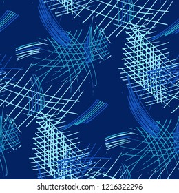 Various Hatches. Seamless Pattern with chaotic Hand Drawn Lines. Trendy Background for Curtain, Shirt, Tablecloth. Vertical, Horizontal and Diagonal Strokes. Grunge Vector Texture