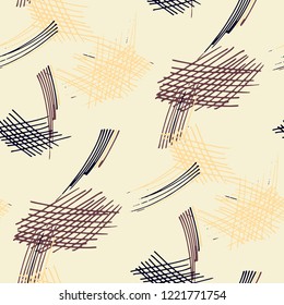 Various Hatches. Seamless Pattern with chaotic Hand Drawn Lines. Trendy Background for Paper, Wallpaper, Underwear. Vertical, Horizontal and Diagonal Strokes. Grunge Vector Texture