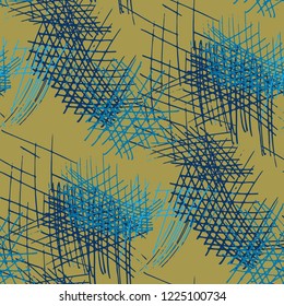 Various Hatches. Seamless Pattern with chaotic Hand Drawn Lines. Modern Background for Paper, Print, Underwear. Vertical, Horizontal and Diagonal Strokes. Grunge Vector Texture
