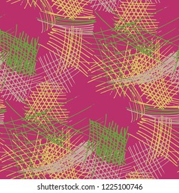 Various Hatches. Seamless Pattern with chaotic Hand Drawn Lines. Trendy Background for Curtain, Shirt, Fabric. Vertical, Horizontal and Diagonal Strokes. Grunge Vector Texture