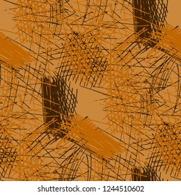 Various Hatches. Seamless Pattern with chaotic Hand Drawn Lines. Modern Background for Curtain, Dress, Tablecloth. Vertical, Horizontal and Diagonal Strokes. Grunge Vector Texture