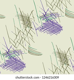 Various Hatches. Seamless Pattern with chaotic Hand Drawn Lines. Trendy Background for Textile, Shirt, Fabric. Vertical, Horizontal and Diagonal Strokes. Grunge Vector Texture