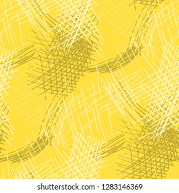 Various Hatches. Seamless Pattern with chaotic Hand Drawn Lines. Retro Background for Cloth, Dress, Tablecloth. Vertical, Horizontal and Diagonal Strokes. Grunge Vector Texture