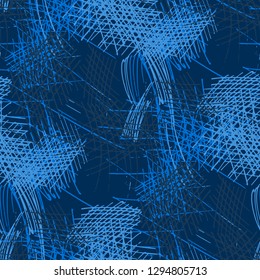 Various Hatches. Seamless Pattern with chaotic Hand Drawn Lines. Modern Background for Paper, Wallpaper, Underwear. Vertical, Horizontal and Diagonal Strokes. Grunge Vector Texture
