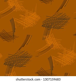 Various Hatches. Seamless Pattern with chaotic Hand Drawn Lines. Trendy Background for Cloth, Dress, Linen. Vertical, Horizontal and Diagonal Strokes. Grunge Vector Texture