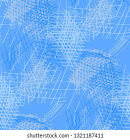 Various Hatches. Seamless Pattern with chaotic Hand Drawn Lines. Retro Background for Curtain, Shirt, Tablecloth. Vertical, Horizontal and Diagonal Strokes. Grunge Vector Texture