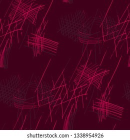 Various Hatches. Seamless Pattern with chaotic Hand Drawn Lines. Modern Background for Curtain, Dress, Tablecloth. Vertical, Horizontal and Diagonal Strokes. Grunge Vector Texture