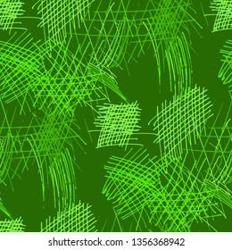 Various Hatches. Seamless Pattern with chaotic Hand Drawn Lines. Trendy Background for Textile, Shirt, Fabric. Vertical, Horizontal and Diagonal Strokes. Grunge Vector Texture
