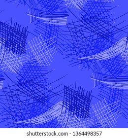 Various Hatches. Seamless Pattern with chaotic Hand Drawn Lines. Modern Background for Cloth, Dress, Linen. Vertical, Horizontal and Diagonal Strokes. Grunge Vector Texture