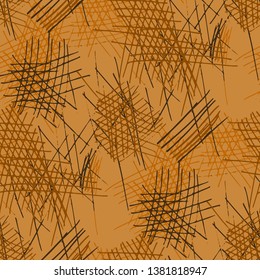 Various Hatches. Seamless Pattern with chaotic Hand Drawn Lines. Modern Background for Cloth, Dress, Linen. Vertical, Horizontal and Diagonal Strokes. Grunge Vector Texture