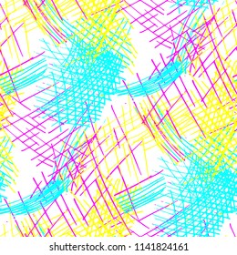 Various Hatches. Seamless Texture with chaotic Hand Drawn Lines. Vintage Background for Textile, Shirt, Fabric. Vertical, Horizontal and Diagonal Strokes. Grunge Vector Texture