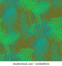 Various Hatches. Seamless Texture with chaotic Hand Drawn Lines. Trendy Background for Curtain, Shirt, Fabric. Vertical, Horizontal and Diagonal Strokes. Grunge Vector Texture
