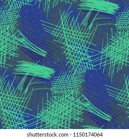 Various Hatches. Seamless Texture with chaotic Hand Drawn Lines. Retro Background for Cloth, Dress, Linen. Vertical, Horizontal and Diagonal Strokes. Grunge Vector Texture