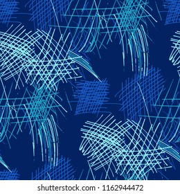 Various Hatches. Seamless Texture with chaotic Hand Drawn Lines. Modern Background for Curtain, Shirt, Tablecloth. Vertical, Horizontal and Diagonal Strokes. Grunge Vector Texture
