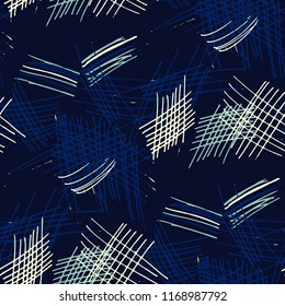 Various Hatches. Seamless Texture with chaotic Hand Drawn Lines. Retro Background for Paper, Print, Underwear. Vertical, Horizontal and Diagonal Strokes. Grunge Vector Texture