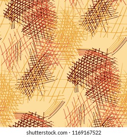 Various Hatches. Seamless Texture with chaotic Hand Drawn Lines. Retro Background for Calico, Fabric, Print. Vertical, Horizontal and Diagonal Strokes. Grunge Vector Texture