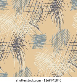 Various Hatches. Seamless Texture with chaotic Hand Drawn Lines. Modern Background for Textile, Paper, Print. Vertical, Horizontal and Diagonal Strokes. Grunge Vector Texture