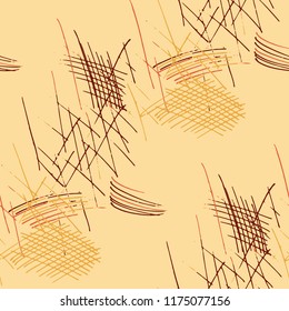 Various Hatches. Seamless Texture with chaotic Hand Drawn Lines. Vintage Background for Curtain, Dress, Tablecloth. Vertical, Horizontal and Diagonal Strokes. Grunge Vector Texture