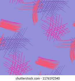 Various Hatches. Seamless Texture with chaotic Hand Drawn Lines. Retro Background for Curtain, Dress, Tablecloth. Vertical, Horizontal and Diagonal Strokes. Grunge Vector Texture