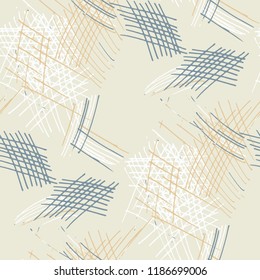 Various Hatches. Seamless Texture with chaotic Hand Drawn Lines. Modern Background for Calico, Paper, Print. Vertical, Horizontal and Diagonal Strokes. Grunge Vector Texture