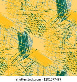 Various Hatches. Seamless Texture with chaotic Hand Drawn Lines. Trendy Background for Chintz, Wallpaper, Swimwear. Vertical, Horizontal and Diagonal Strokes. Grunge Vector Texture