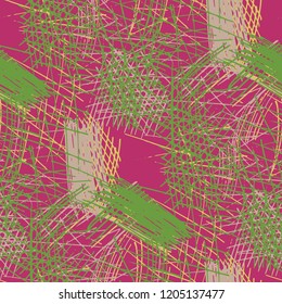 Various Hatches. Seamless Texture with chaotic Hand Drawn Lines. Vintage Background for Cloth, Wallpaper, Linen. Vertical, Horizontal and Diagonal Strokes. Grunge Vector Texture
