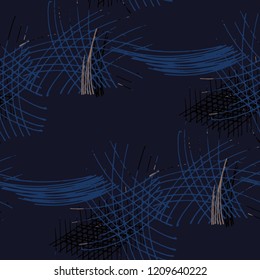 Various Hatches. Seamless Texture with chaotic Hand Drawn Lines. Retro Background for Paper, Wallpaper, Linen. Vertical, Horizontal and Diagonal Strokes. Grunge Vector Texture
