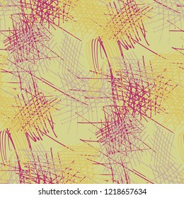 Various Hatches. Seamless Texture with chaotic Hand Drawn Lines. Modern Background for Print, Wallpaper, Swimwear. Vertical, Horizontal and Diagonal Strokes. Grunge Vector Texture