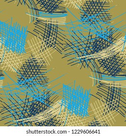 Various Hatches. Seamless Texture with chaotic Hand Drawn Lines. Vintage Background for Curtain, Shirt, Tablecloth. Vertical, Horizontal and Diagonal Strokes. Grunge Vector Texture