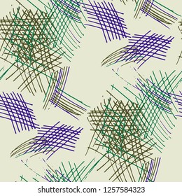 Various Hatches. Seamless Texture with chaotic Hand Drawn Lines. Vintage Background for Calico, Paper, Print. Vertical, Horizontal and Diagonal Strokes. Grunge Vector Texture