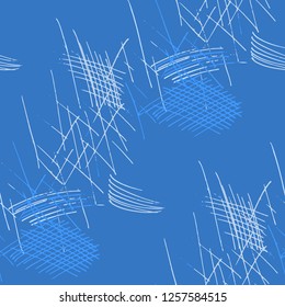 Various Hatches. Seamless Texture with chaotic Hand Drawn Lines. Retro Background for Chintz, Print, Underwear. Vertical, Horizontal and Diagonal Strokes. Grunge Vector Texture