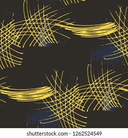 Various Hatches. Seamless Texture with chaotic Hand Drawn Lines. Retro Background for Calico, Fabric, Print. Vertical, Horizontal and Diagonal Strokes. Grunge Vector Texture