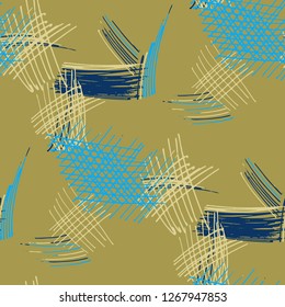 Various Hatches. Seamless Texture with chaotic Hand Drawn Lines. Modern Background for Calico, Fabric, Print. Vertical, Horizontal and Diagonal Strokes. Grunge Vector Texture