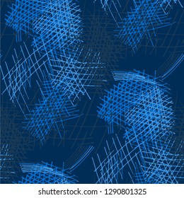 Various Hatches. Seamless Texture with chaotic Hand Drawn Lines. Retro Background for Curtain, Dress, Tablecloth. Vertical, Horizontal and Diagonal Strokes. Grunge Vector Texture