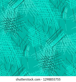 Various Hatches. Seamless Texture with chaotic Hand Drawn Lines. Trendy Background for Chintz, Print, Swimwear. Vertical, Horizontal and Diagonal Strokes. Grunge Vector Texture