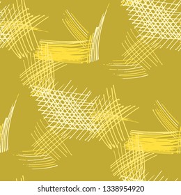 Various Hatches. Seamless Texture with chaotic Hand Drawn Lines. Trendy Background for Curtain, Shirt, Tablecloth. Vertical, Horizontal and Diagonal Strokes. Grunge Vector Texture