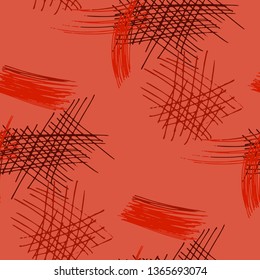 Various Hatches. Seamless Texture with chaotic Hand Drawn Lines. Vintage Background for Curtain, Dress, Tablecloth. Vertical, Horizontal and Diagonal Strokes. Grunge Vector Texture