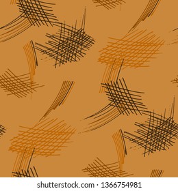 Various Hatches. Seamless Texture with chaotic Hand Drawn Lines. Trendy Background for Curtain, Shirt, Fabric. Vertical, Horizontal and Diagonal Strokes. Grunge Vector Texture