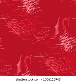 Various Hatches. Seamless Texture with chaotic Hand Drawn Lines. Trendy Background for Print, Wallpaper, Swimwear. Vertical, Horizontal and Diagonal Strokes. Grunge Vector Texture
