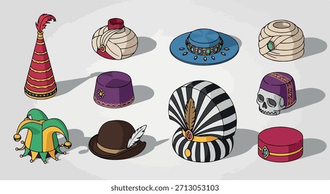 Colección de varios sombreros con fondo transparente