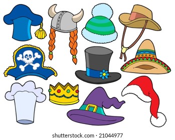 Various hats collection - vector illustration.